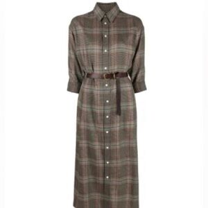 Polo Ralph Lauren Bethany Checked Midi Dress W/ Leather Belt NWT Sz 14